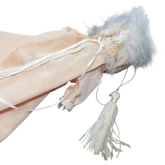 Porcelain Doll in Blush Striped Gown with Fur Trim - Picture 6 of 12